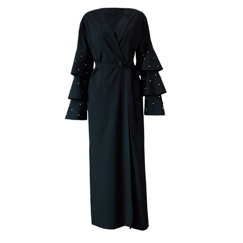 Cardigan à Manches Bouffantes et Perles – Élégance Contemporaine