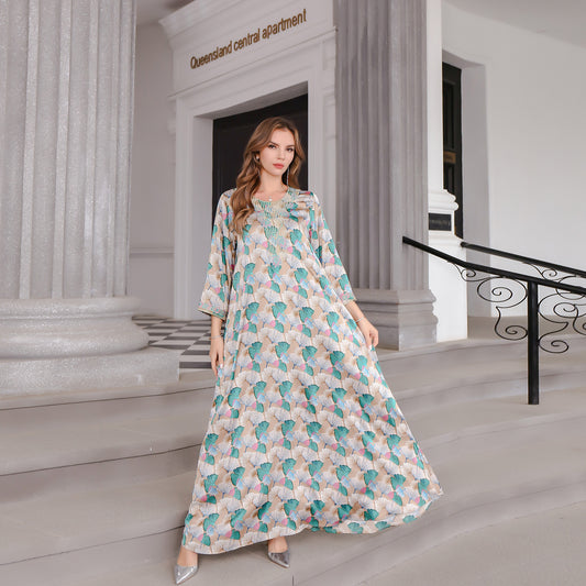 Robe Longue Satinée à Manches Longues – Élégance et Confort