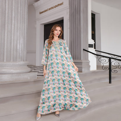 Robe Longue Satinée à Manches Longues – Élégance et Confort