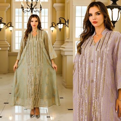 Robe Satinée à Sequins – Glamour et Raffinement