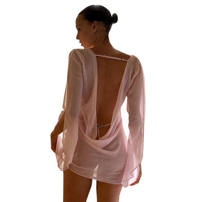 Robe transparente à manches longues et dos nu pour femmes