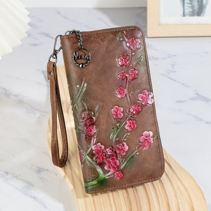 Sac à Main Zippé – Cuir PU Embossé et Peint à la Main